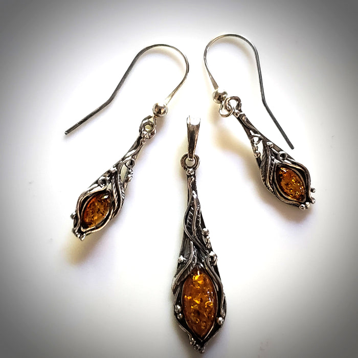 silver amber classic jewelry set