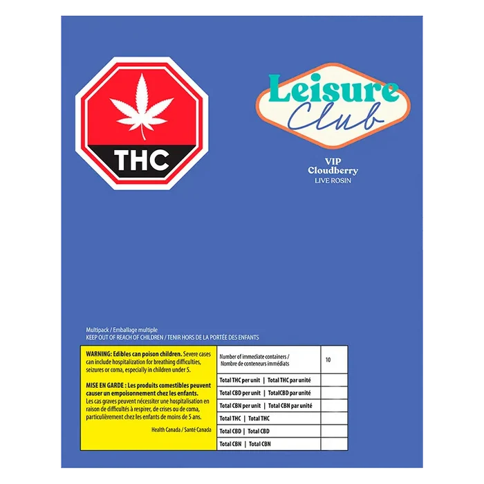 Leisure Club 10 pack Cloudberry Live Rosin VIP Gummies Edibles