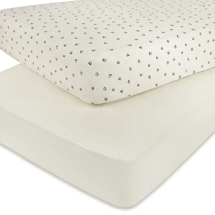 crib sheet blue cherry pack n play - white