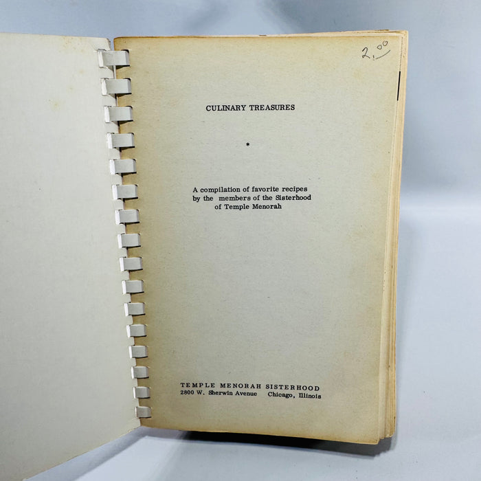 Culinary Treasures 1954 Temple Menorah Sisterhood Vintage Jewish Community Cookbook