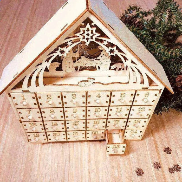 DIY Wooden Calendar Christmas Gift Box - 38x30x5cm, Basswood Material - DiyCraftsProject