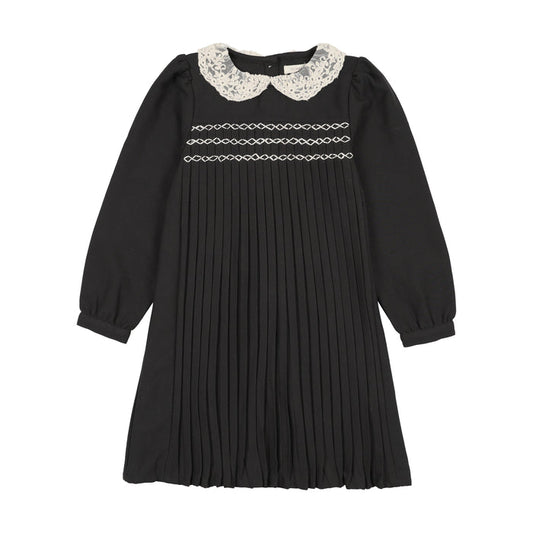 dress pleated lace trim collar - black