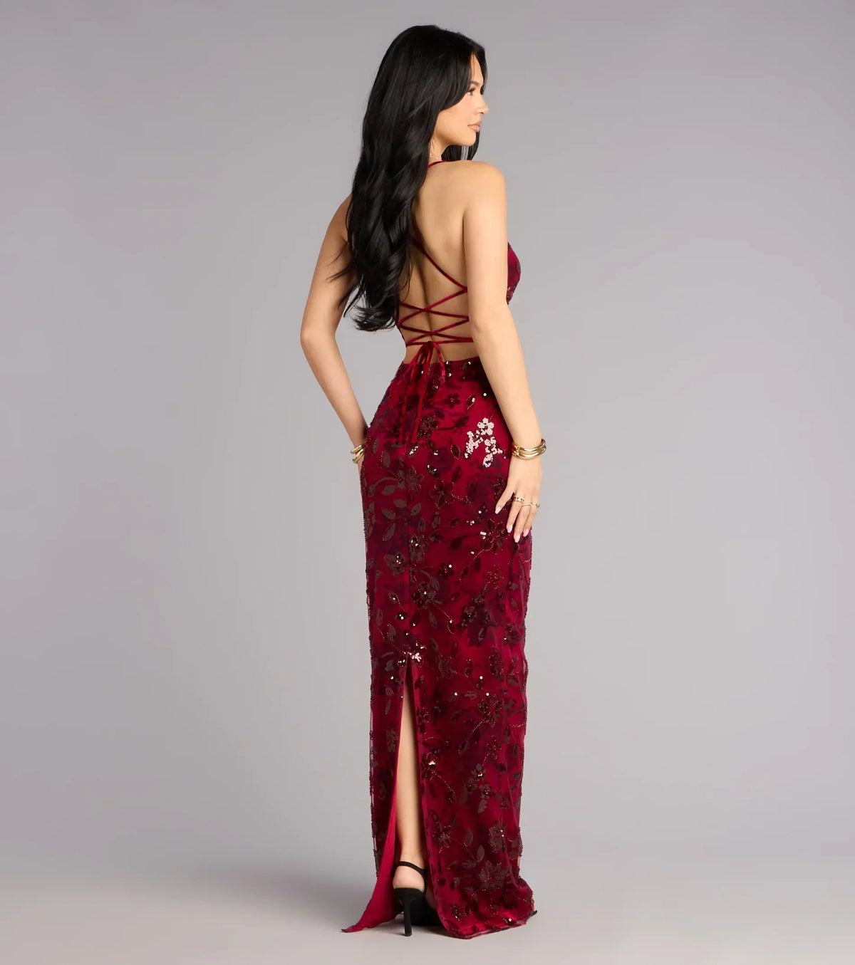 Mollie Sequin Bead Column Formal Dress