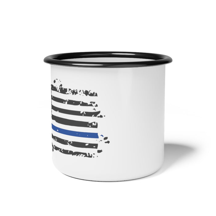 Enamel Camp Cup 12oz - Thin Blue Line Distressed Flag