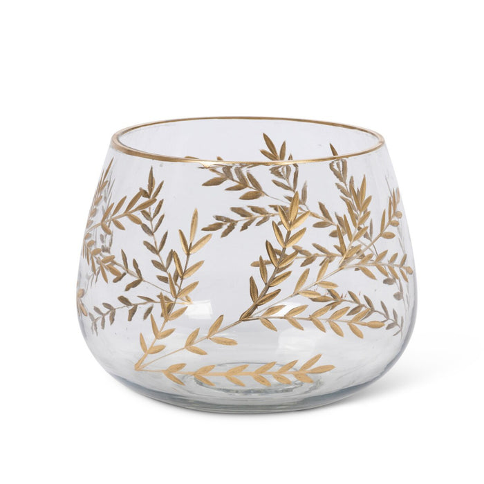 Etched Gold Glass Candle Holder, Large