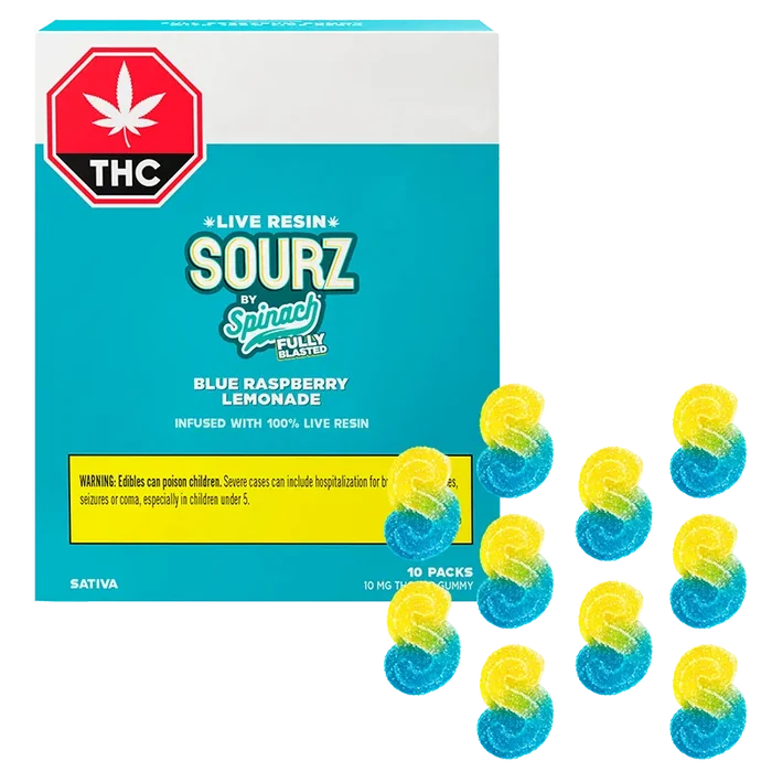 Sourz By Spinach 10 Pack Fully Blasted Blue Raspberry Lemonade Lre Chews Edibles