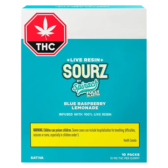 Sourz By Spinach 10 Pack Fully Blasted Blue Raspberry Lemonade Lre Chews Edibles