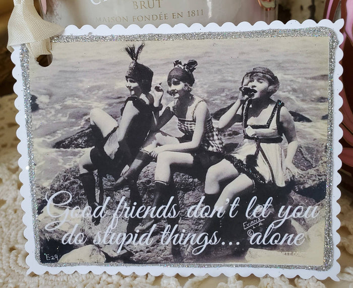 Gift Tag Vintage Beach Babes Stupid Things Alone