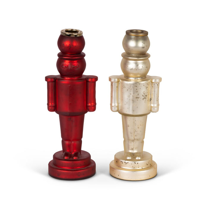Glass Nutcracker Taper Candle Holder Set