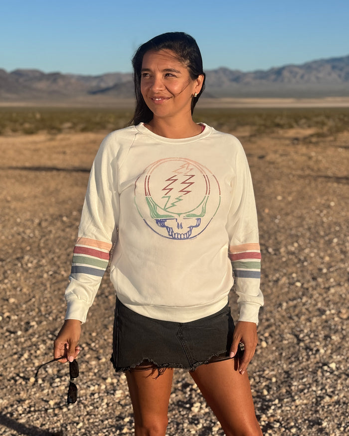 Grateful Dead Sunset Stealie Women's Striped Sweatshirt