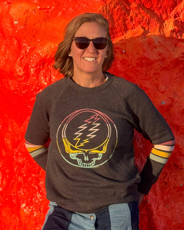 Grateful Dead Sunset Stealie Women's Striped Sweatshirt