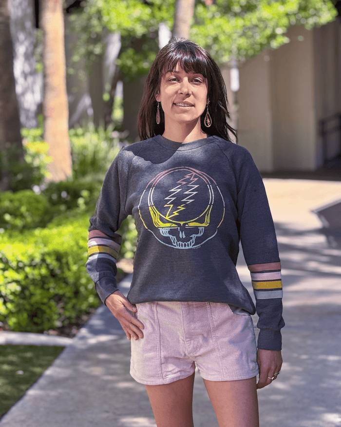 Grateful Dead Sunset Stealie Women's Striped Sweatshirt