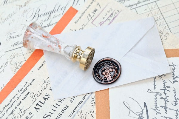 Hand Holding Plant Latin Motto Wax Seal Stamp | S - Backtozero B20 - antique, botanic, Botanical, courage, goal, hand, latin, latin motto, Plant, possible, Retro, root, Signature, signaturehandle