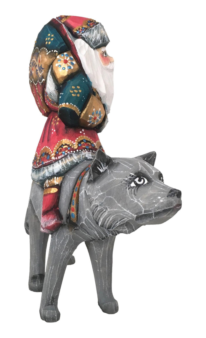 Santa with wolf handcrafted figurine