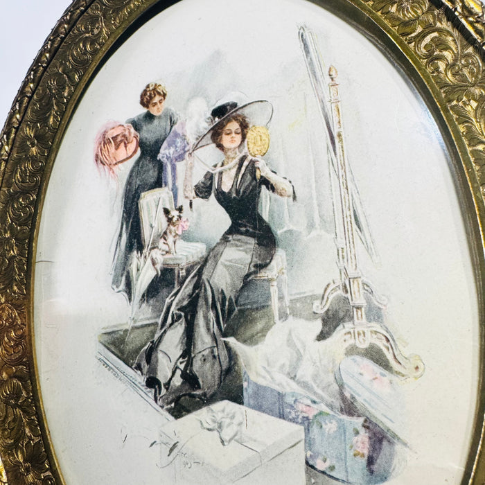 Harrison Fisher The American Girl in France Framed Print Antique Gold Oval Gesso Frame Charles Scribner's Sons
