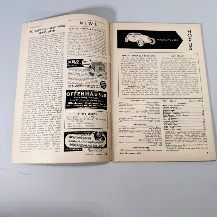 Hop Up Magazine (Jan 1952) | Vintage Hot Rod Racing Zine | Illustrated Car Culture & Speedboat News