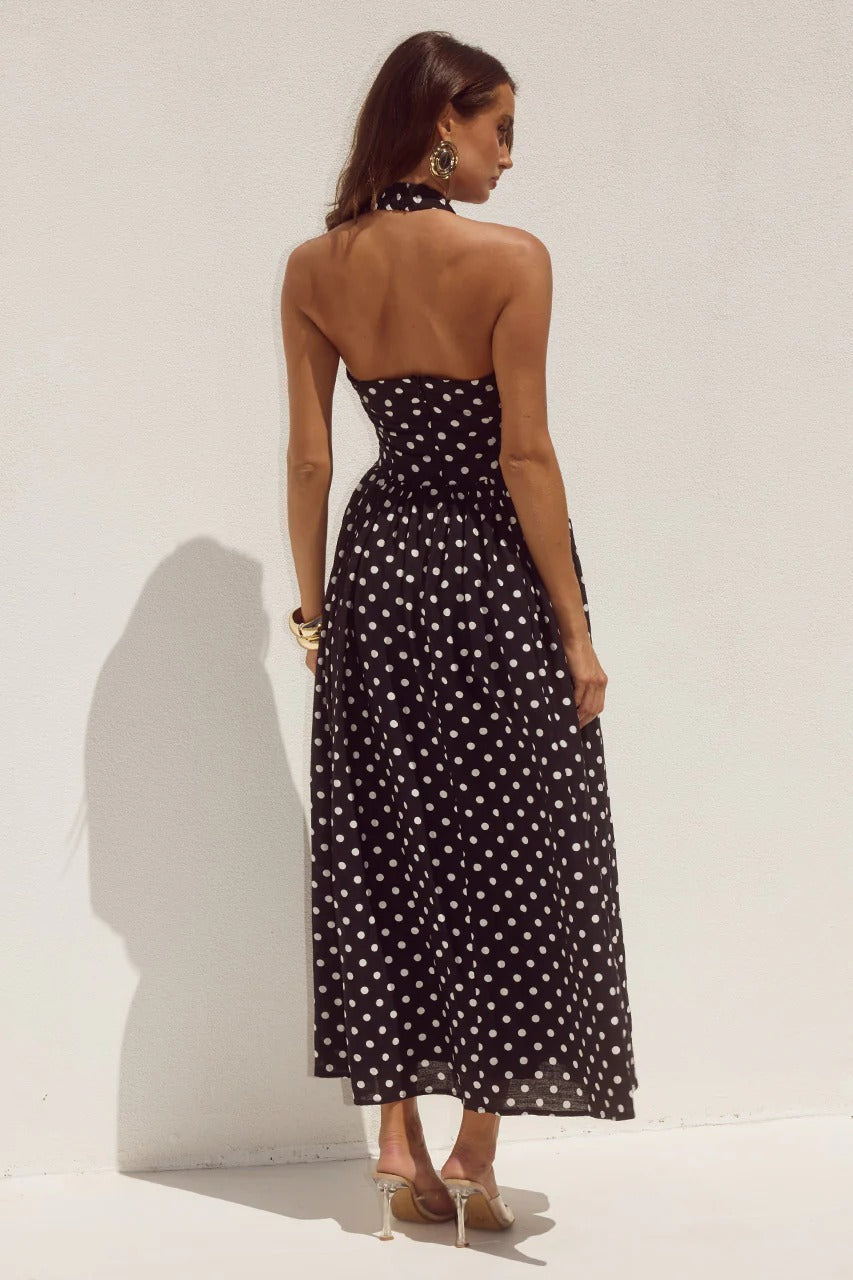 Sammi Midi Dress - Black/White Polka