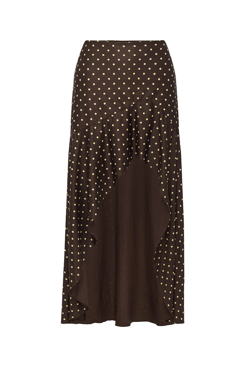 Melody Midi Skirt - Choc/Lemon Polka