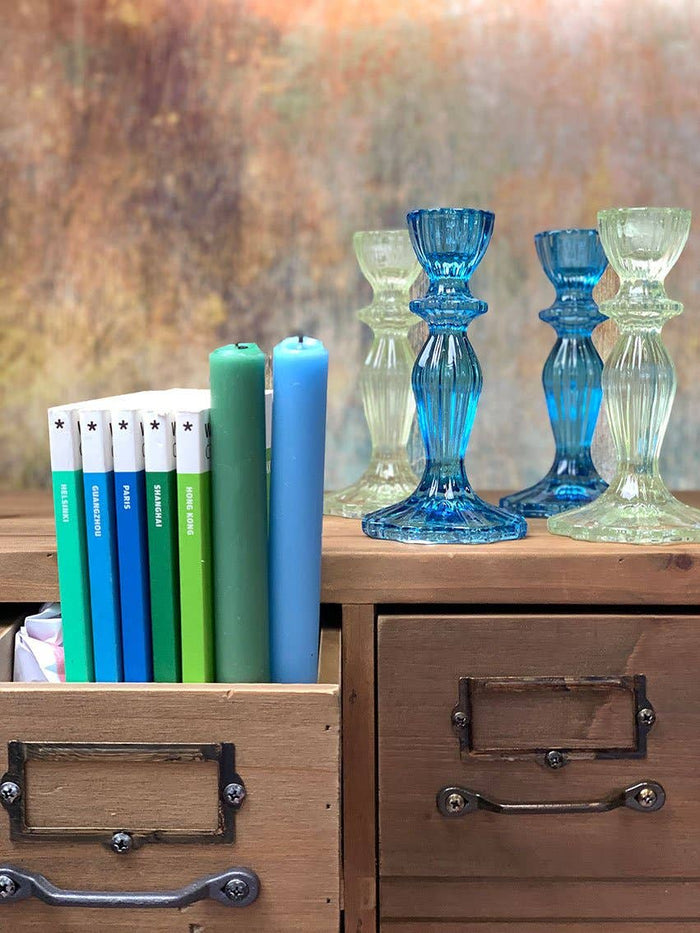 Inner Green & Blue Dinner Candles