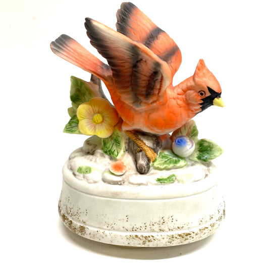 J.E. Price Porcelain Music Box - Cardinal Figurine on White Base