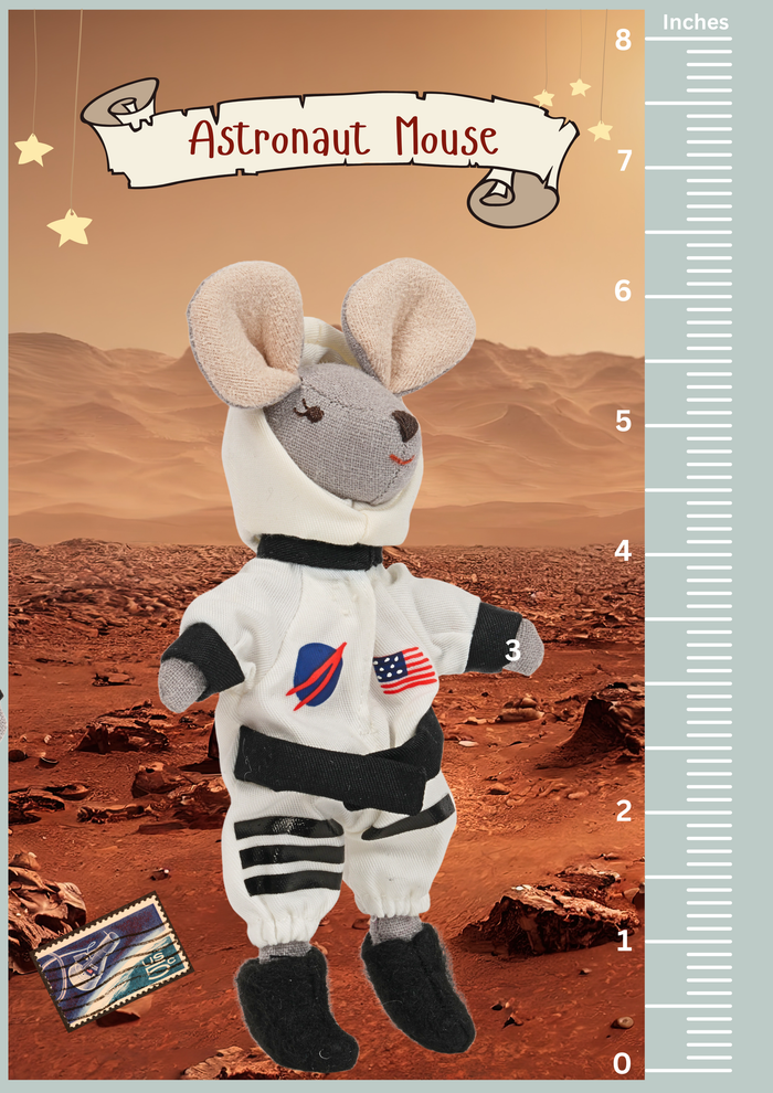 LEVLOVS Astronaut Mouse in a Box with the bedding White