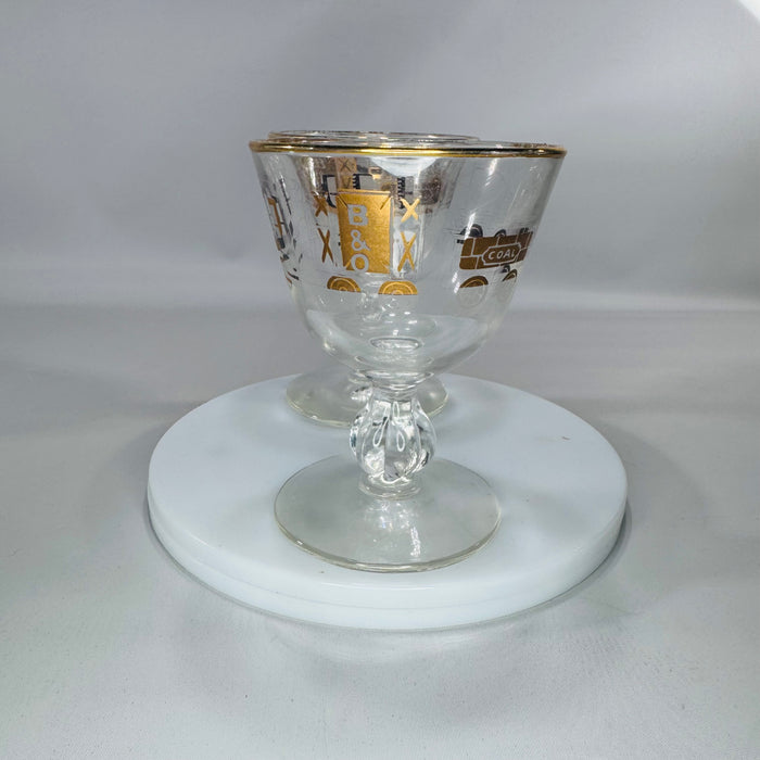 Libbey “American Antiques” B&O Railroad Cordial Glasses — Set of 2 (Gold Train Motif)