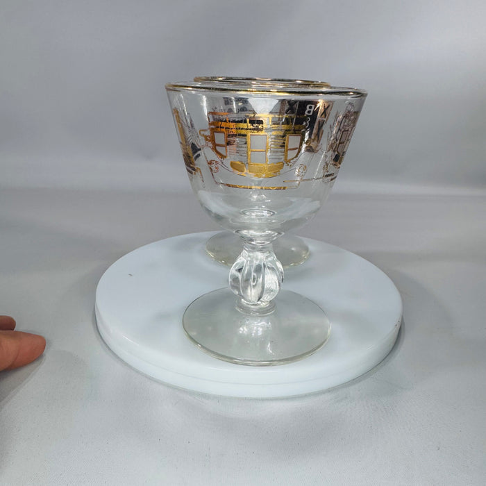 Libbey “American Antiques” B&O Railroad Cordial Glasses — Set of 2 (Gold Train Motif)