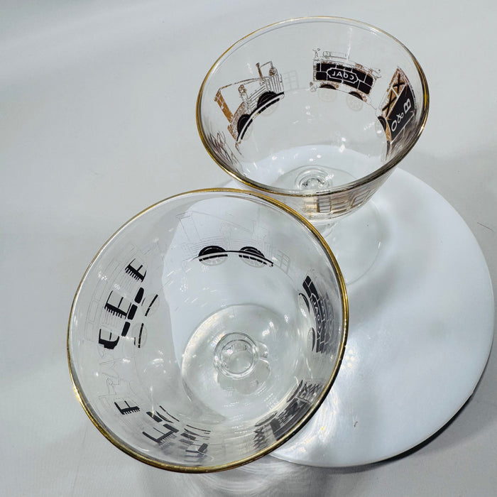 Libbey “American Antiques” B&O Railroad Cordial Glasses — Set of 2 (Gold Train Motif)