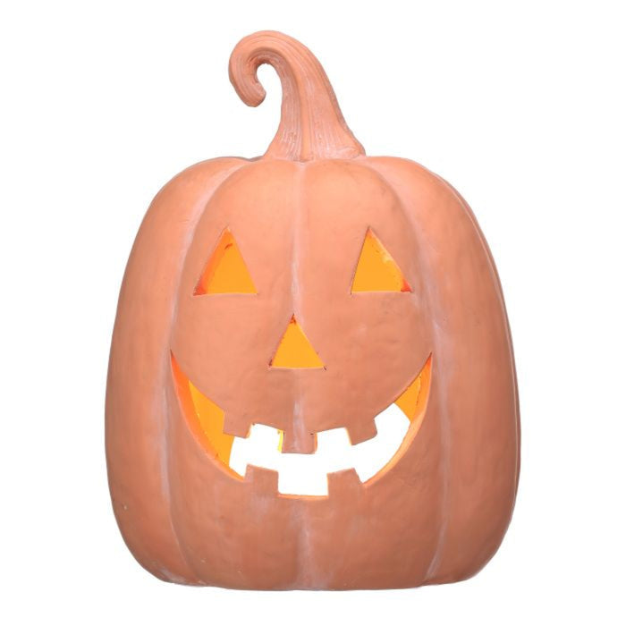 Light-Up Terra Cotta Jack-O’-Lantern Pumpkin, 12"