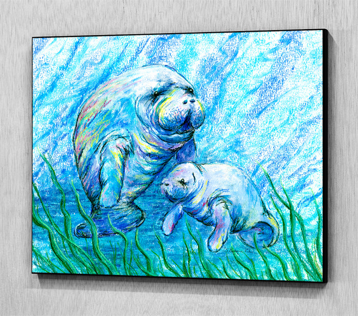 Manatees in Grass Wall Art Panel