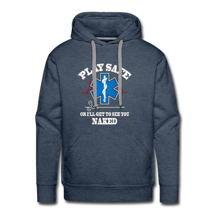Men’s Premium Hoodie - Play Safe EMS - heather denim