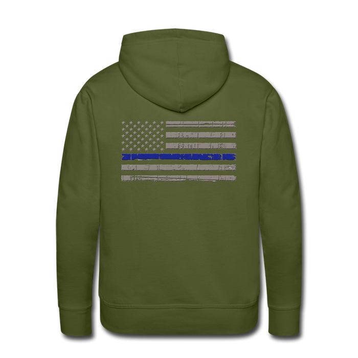 Men’s Premium Hoodie - Thin Blue Line Distressed Flag - olive green