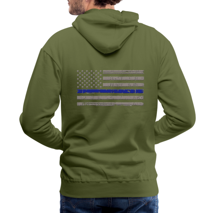 Men’s Premium Hoodie - Thin Blue Line Distressed Flag - olive green