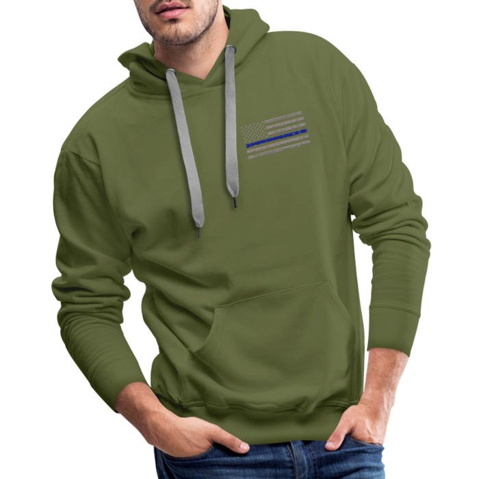 Men’s Premium Hoodie - Thin Blue Line Distressed Flag - olive green