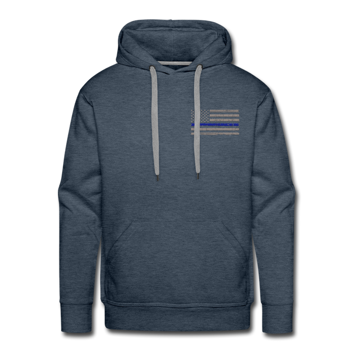 Men’s Premium Hoodie - Thin Blue Line Distressed Flag - heather denim