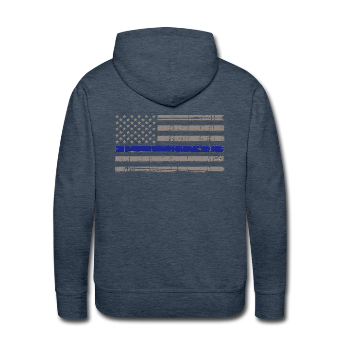 Men’s Premium Hoodie - Thin Blue Line Distressed Flag - heather denim