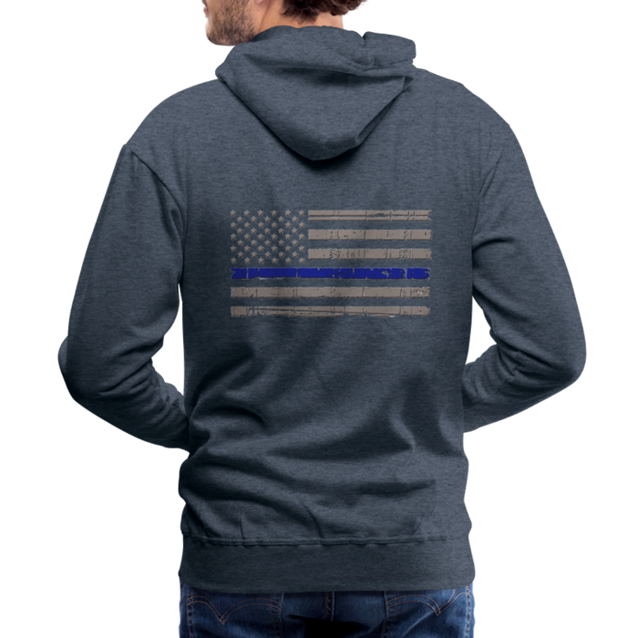 Men’s Premium Hoodie - Thin Blue Line Distressed Flag - heather denim
