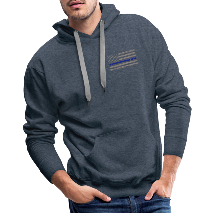 Men’s Premium Hoodie - Thin Blue Line Distressed Flag - heather denim
