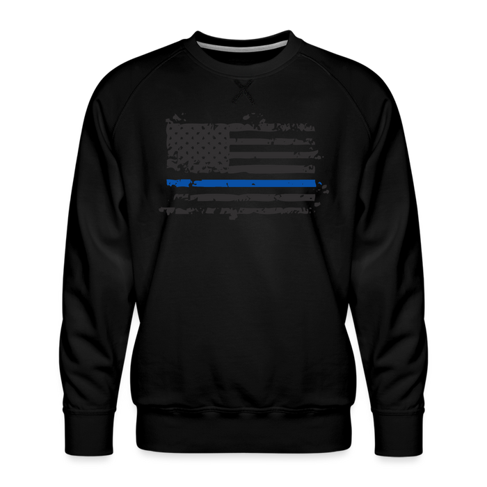 Men’s Premium Sweatshirt - Distressed Thin Blue Line Flag - black