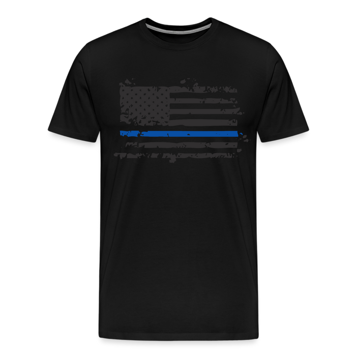 Men's Premium T-Shirt - Distressed Blue Line Flag - black