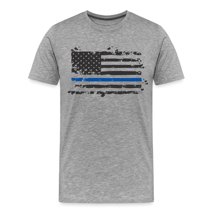 Men's Premium T-Shirt - Distressed Blue Line Flag - heather gray