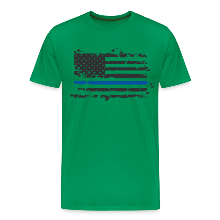 Men's Premium T-Shirt - Distressed Blue Line Flag - kelly green