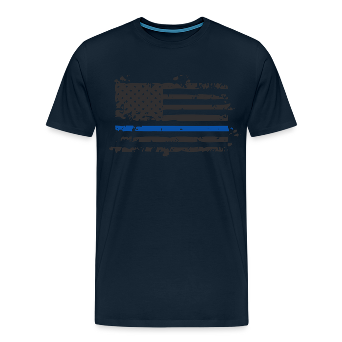 Men's Premium T-Shirt - Distressed Blue Line Flag - deep navy