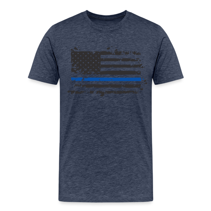 Men's Premium T-Shirt - Distressed Blue Line Flag - heather blue
