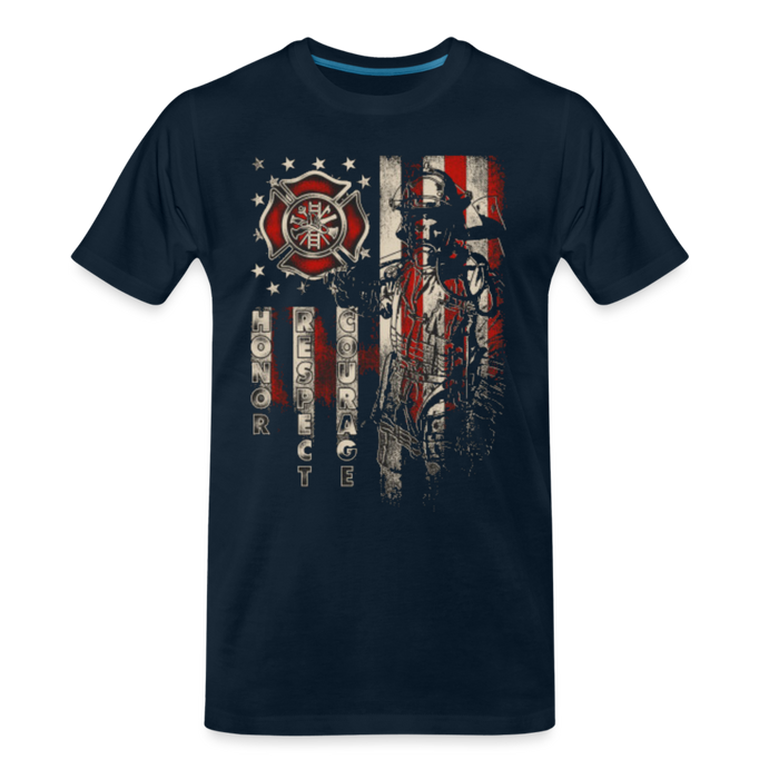 Men's Premium T-Shirt - Firefighter Distressed Flag - deep navy
