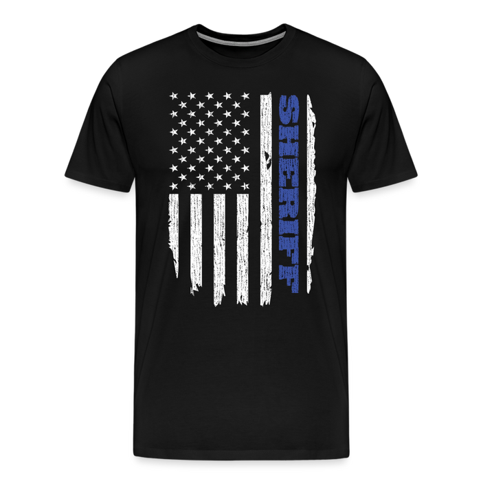 Men's Premium T-Shirt - Sheriff Blue Line Vertical Flag - black
