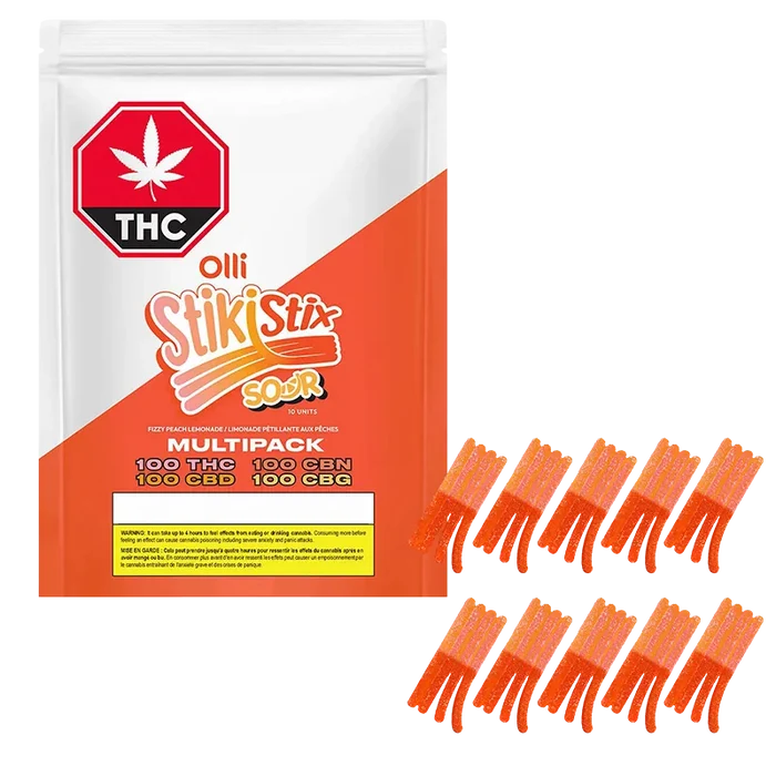StikiStix 10 pack Multipack Sour Fizzy Peach Lemonade Gummies Edibles