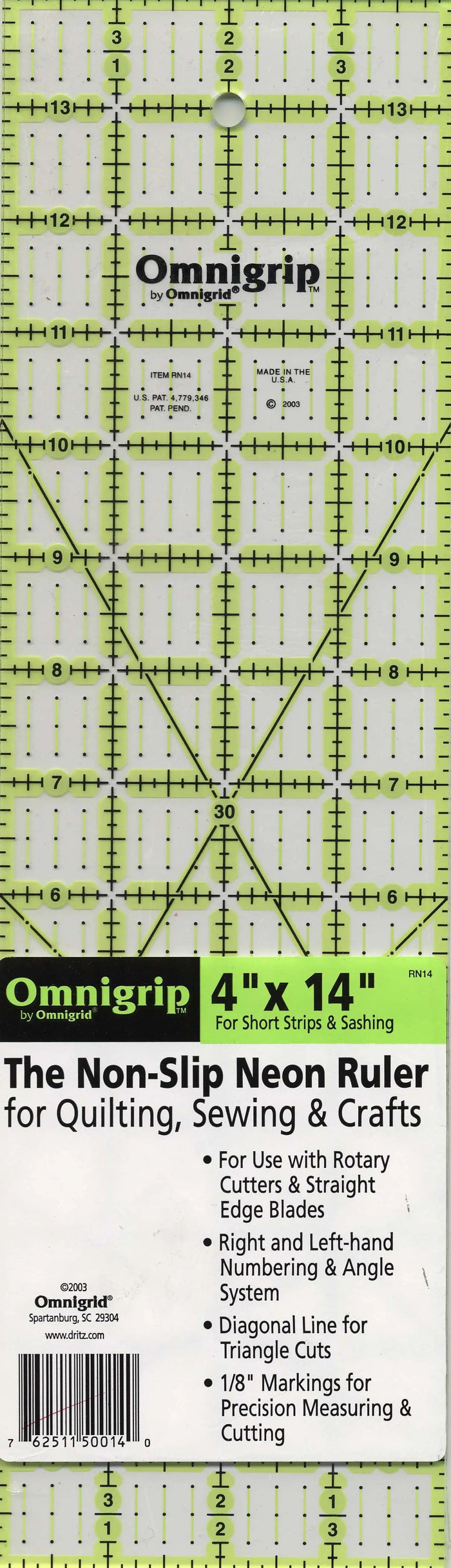 Omnigrid Omnigrip Neon Ruler 4in x 14in