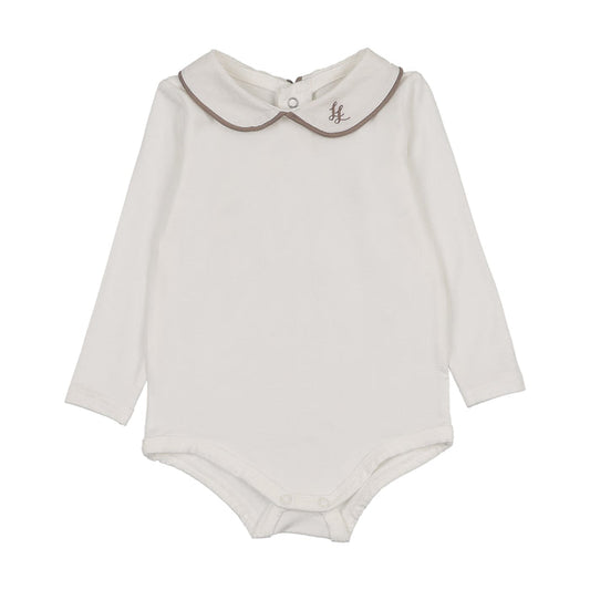onesie l/s peter pan with piping - white/misty oat