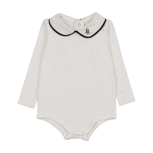 onesie l/s peter pan with piping - white/navy